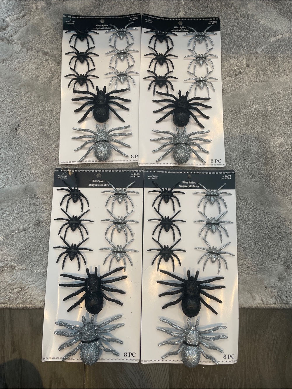 Ashland Halloween Glitter Spider Decorations - Black & Silver (8 pc)